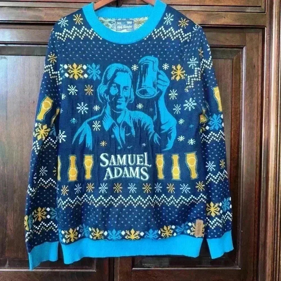 Tipsy Elves Samuel Adams Ugly Sweater! Blue & Yellow! Men’s Size Large! - Picture 2 of 8